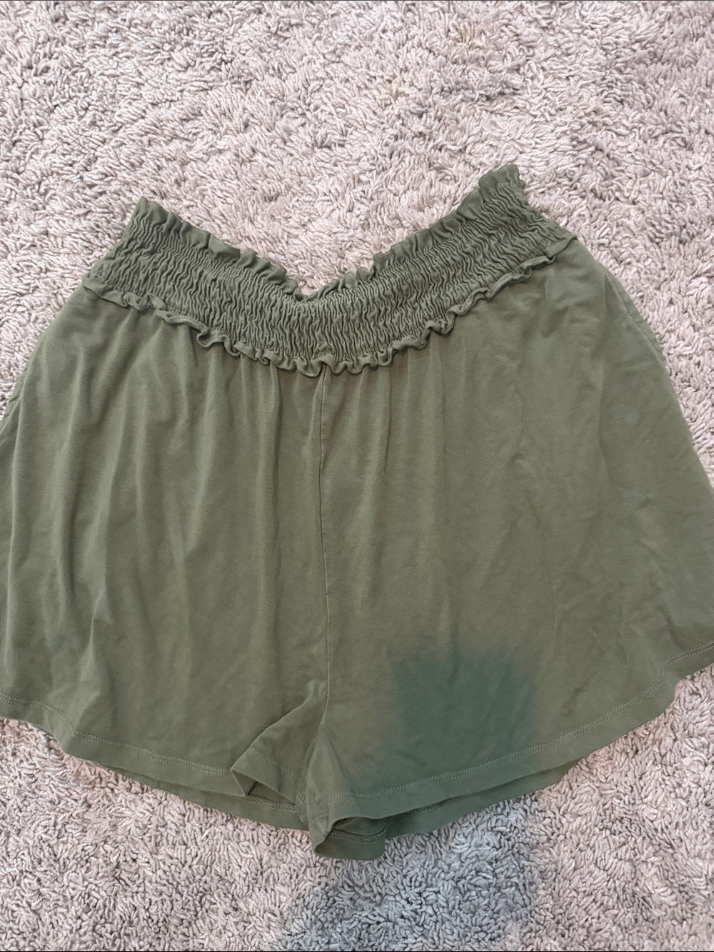 Women's Olive Smocked Waist Lounge Shorts
